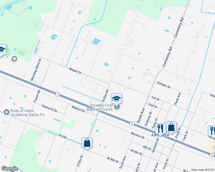 map of restaurants, bars, coffee shops, grocery stores, and more near 15110 Maple street in Santa Fe