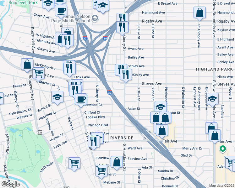 map of restaurants, bars, coffee shops, grocery stores, and more near 315 Rockwood Court in San Antonio