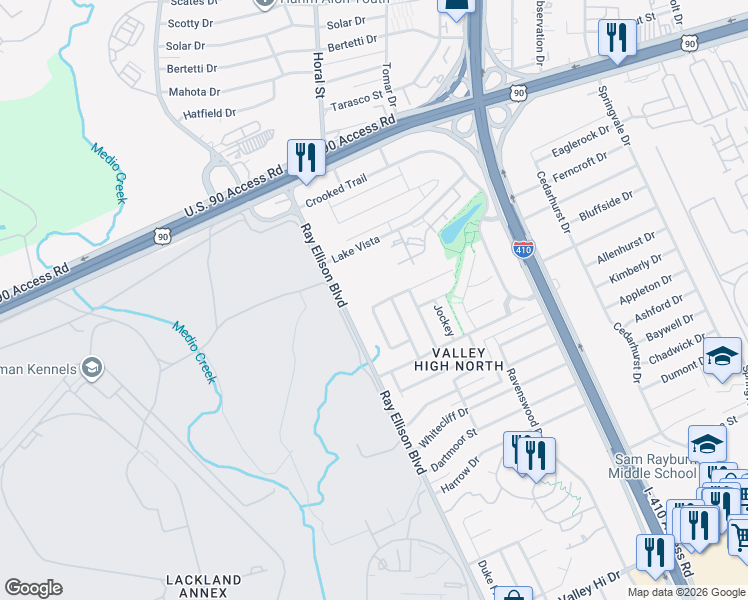 map of restaurants, bars, coffee shops, grocery stores, and more near 307 English Saddle in San Antonio