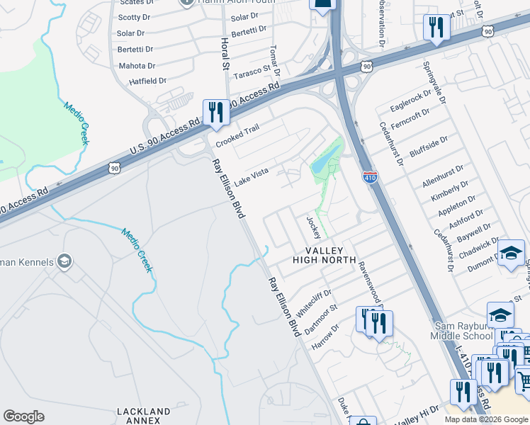 map of restaurants, bars, coffee shops, grocery stores, and more near 307 English Saddle in San Antonio