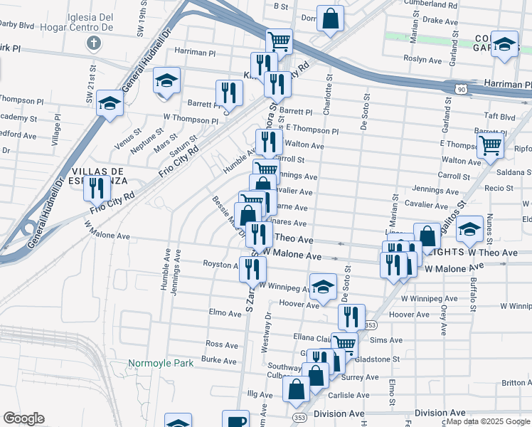map of restaurants, bars, coffee shops, grocery stores, and more near 462 Linares Street in San Antonio