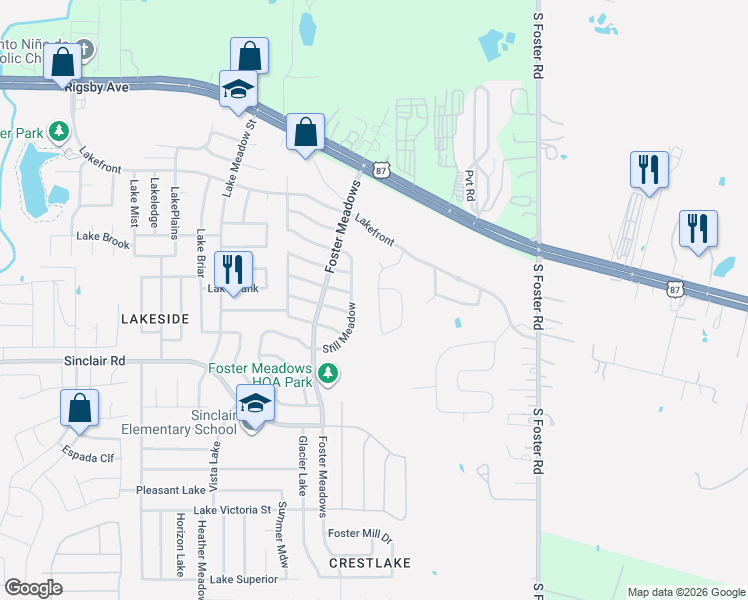map of restaurants, bars, coffee shops, grocery stores, and more near 6219 Still Meadow in San Antonio