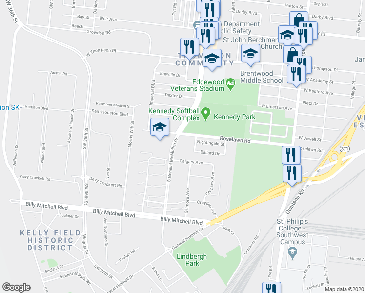 map of restaurants, bars, coffee shops, grocery stores, and more near 2506 South General McMullen Drive in San Antonio