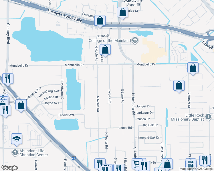map of restaurants, bars, coffee shops, grocery stores, and more near 701 Tarpey Road in Texas City