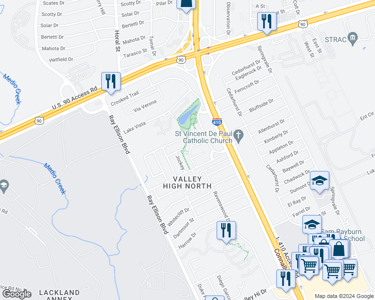 map of restaurants, bars, coffee shops, grocery stores, and more near 411 Silver Bit in San Antonio