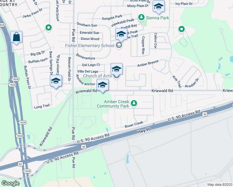 map of restaurants, bars, coffee shops, grocery stores, and more near 9947 Tampke Falls in San Antonio