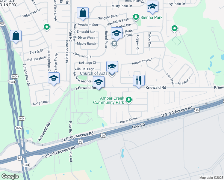 map of restaurants, bars, coffee shops, grocery stores, and more near 9947 Tampke Falls in San Antonio