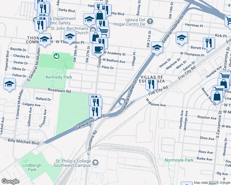 map of restaurants, bars, coffee shops, grocery stores, and more near 122 West Jewell Street in San Antonio