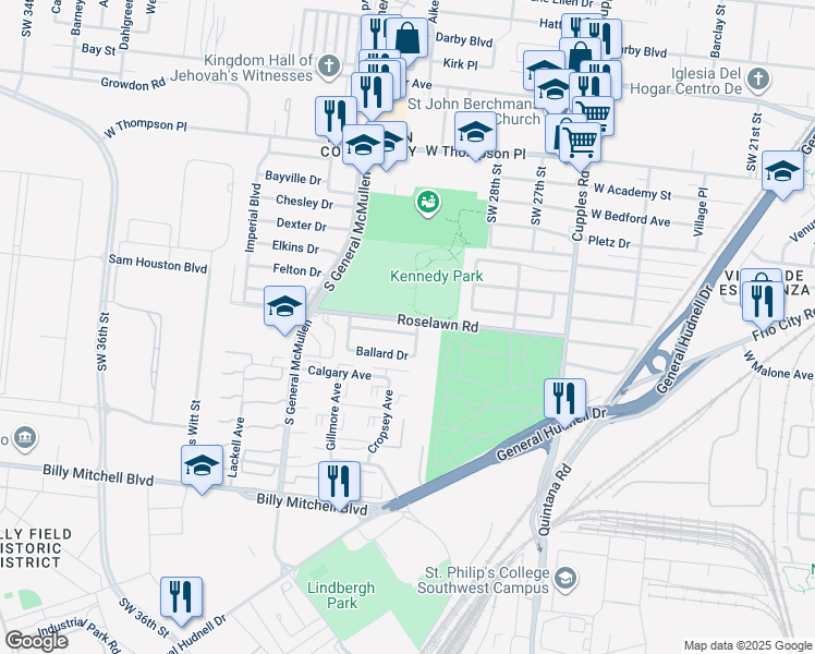 map of restaurants, bars, coffee shops, grocery stores, and more near in San Antonio