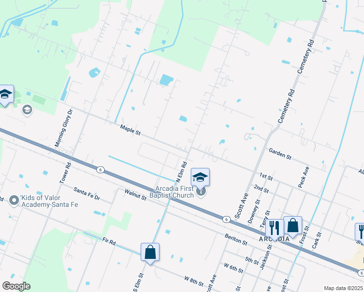 map of restaurants, bars, coffee shops, grocery stores, and more near 15110 Maple street in Santa Fe