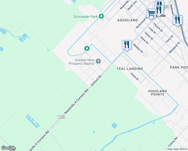 map of restaurants, bars, coffee shops, grocery stores, and more near 14112 Park Street in Needville
