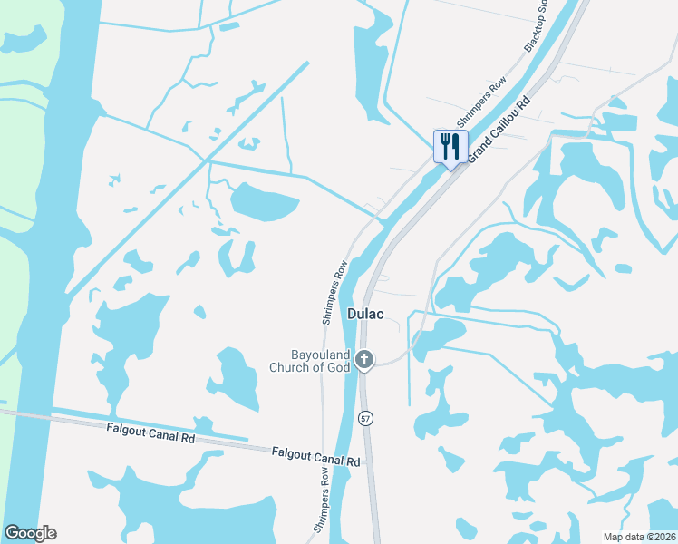 map of restaurants, bars, coffee shops, grocery stores, and more near 7550 Shrimpers Row in Dulac