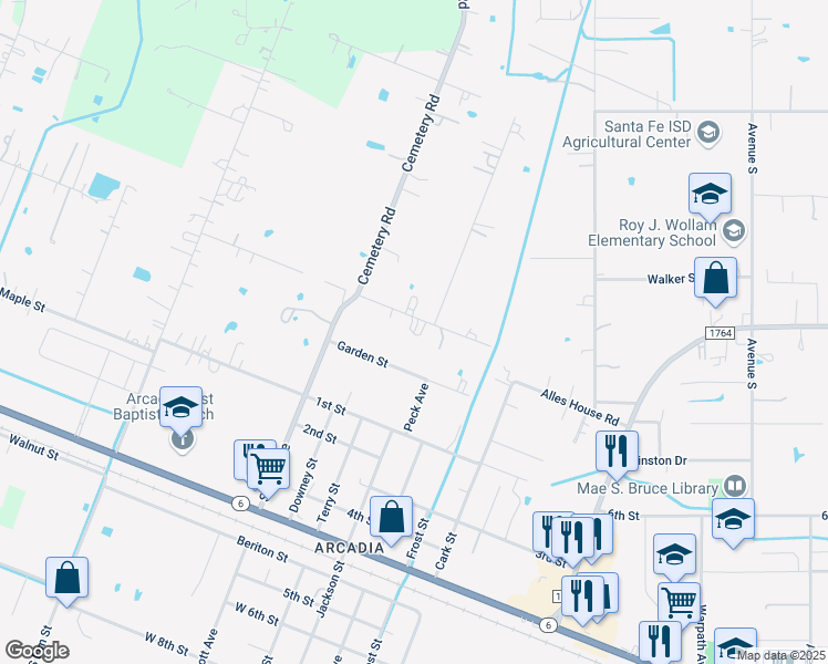 map of restaurants, bars, coffee shops, grocery stores, and more near 14411 Pine Street in Santa Fe