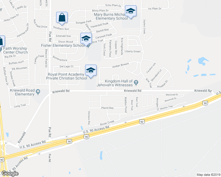 map of restaurants, bars, coffee shops, grocery stores, and more near 9914 Fuchsia View in San Antonio