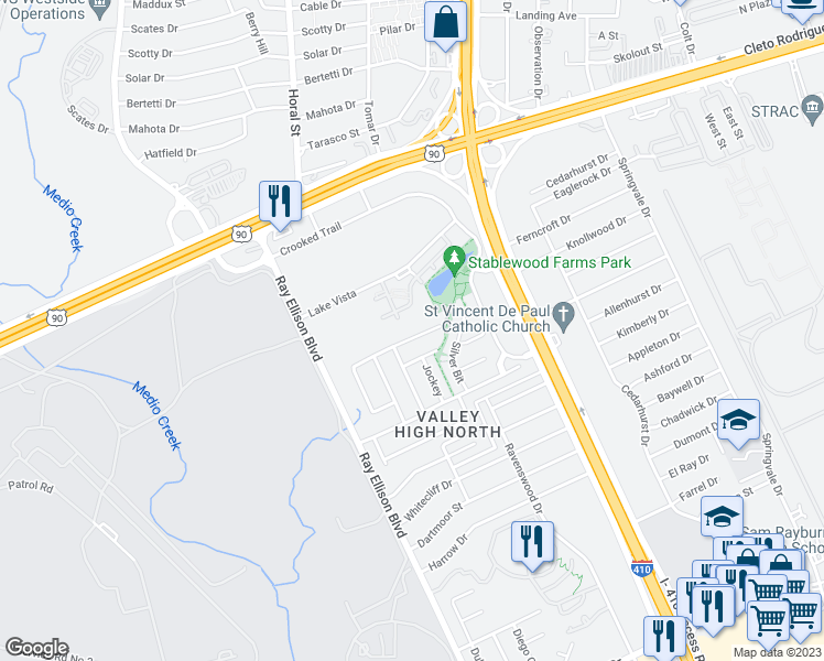 map of restaurants, bars, coffee shops, grocery stores, and more near 435 Stable Vista in San Antonio