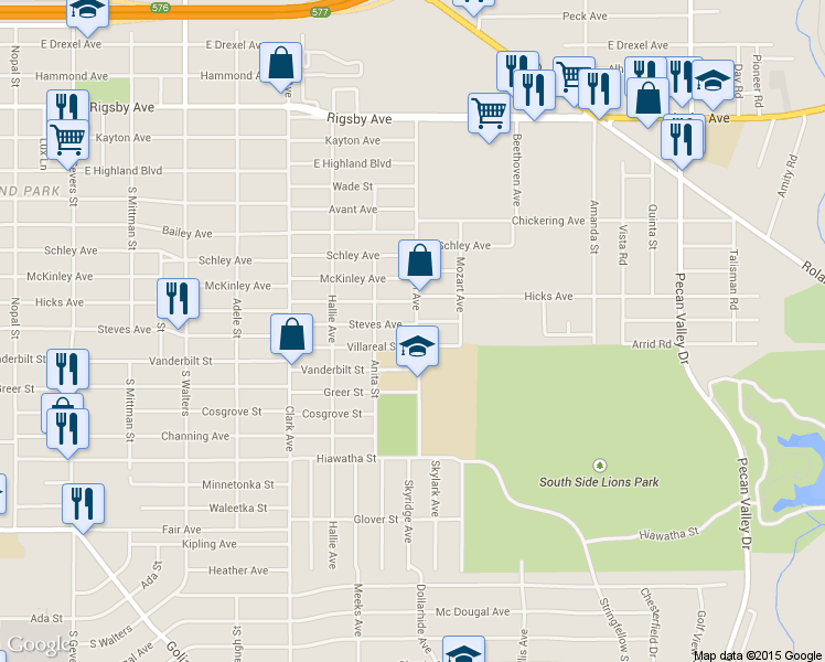 map of restaurants, bars, coffee shops, grocery stores, and more near 2836 Steves Ave in San Antonio