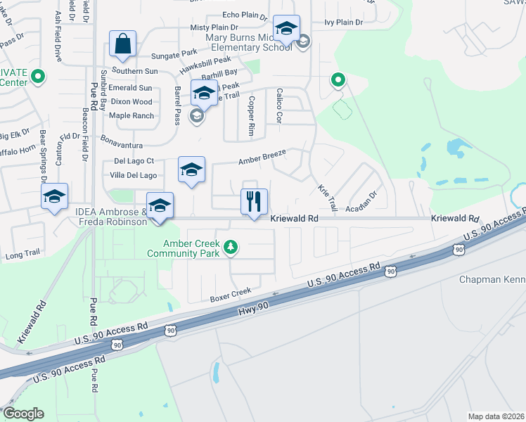 map of restaurants, bars, coffee shops, grocery stores, and more near 3946 Impatiens View in San Antonio