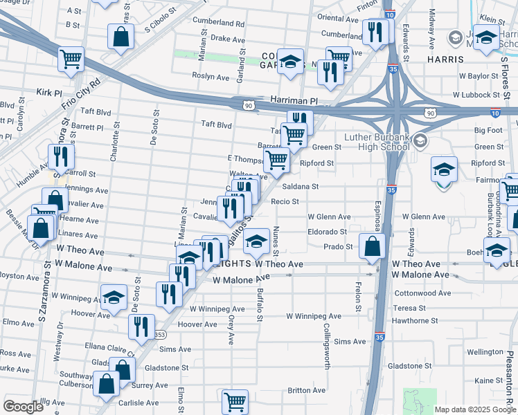 map of restaurants, bars, coffee shops, grocery stores, and more near 2306 Nogalitos Street in San Antonio