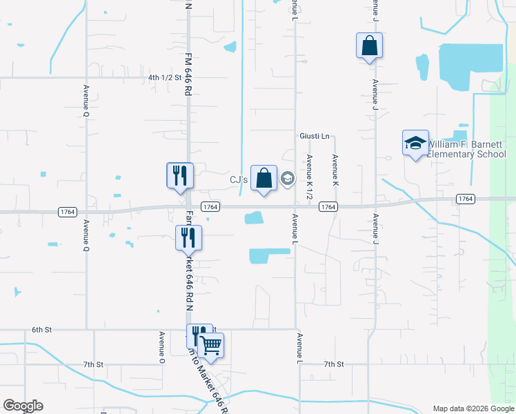 map of restaurants, bars, coffee shops, grocery stores, and more near 12330 Farm to Market Road 1764 in Santa Fe