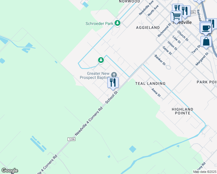 map of restaurants, bars, coffee shops, grocery stores, and more near 14112 Park Street in Needville