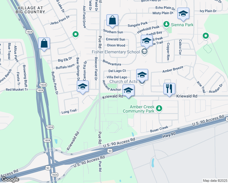 map of restaurants, bars, coffee shops, grocery stores, and more near 10232 Ancient Anchor in San Antonio