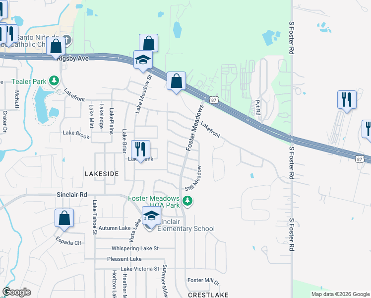 map of restaurants, bars, coffee shops, grocery stores, and more near 6050 Bear Meadow in San Antonio