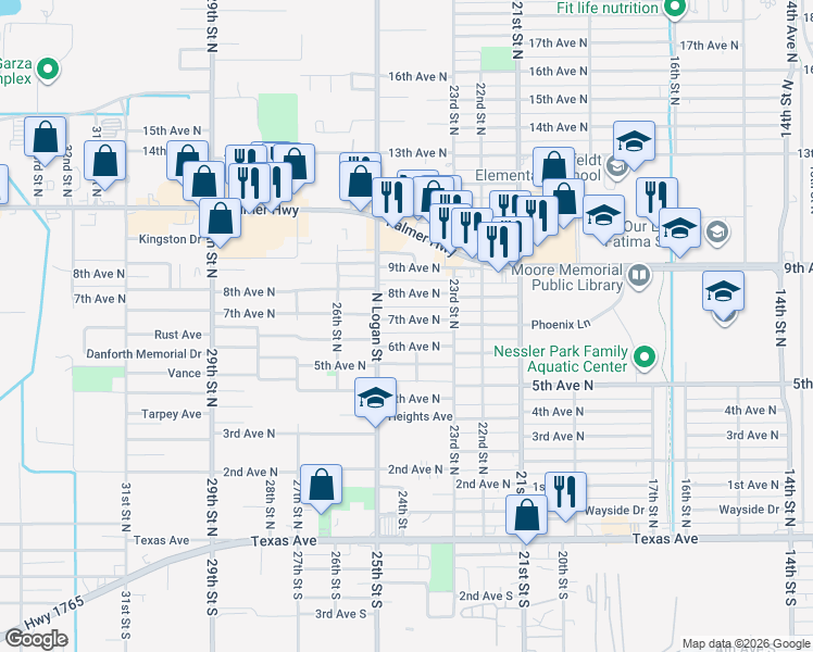 map of restaurants, bars, coffee shops, grocery stores, and more near 2335 7th Avenue North in Texas City
