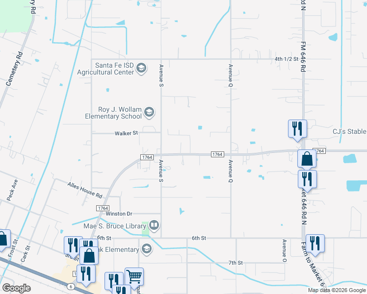 map of restaurants, bars, coffee shops, grocery stores, and more near 13218 Farm to Market Road 1764 in Santa Fe