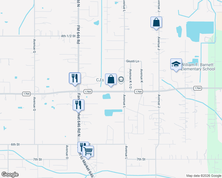 map of restaurants, bars, coffee shops, grocery stores, and more near 12330 Farm to Market Road 1764 in Santa Fe