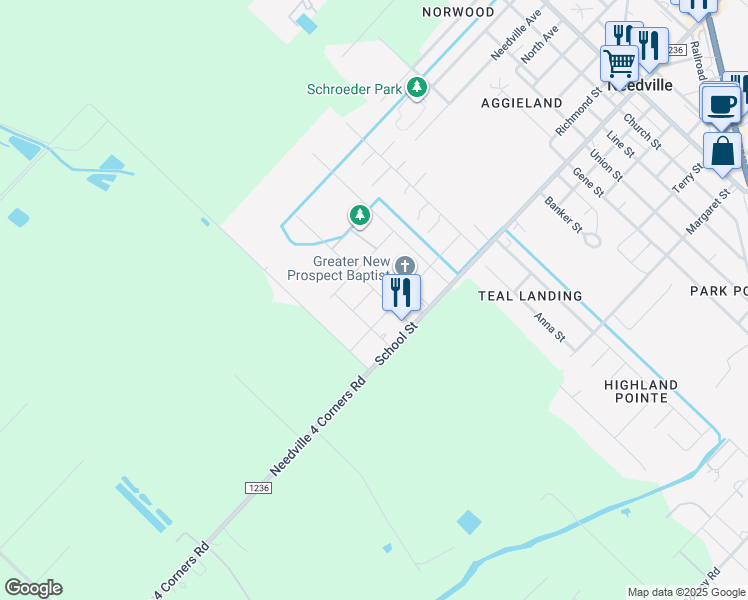 map of restaurants, bars, coffee shops, grocery stores, and more near 14112 Park Street in Needville