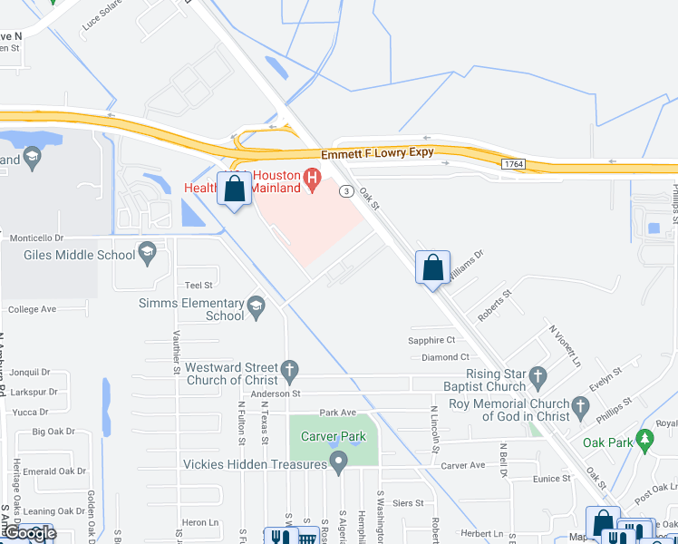 map of restaurants, bars, coffee shops, grocery stores, and more near 6601 Memorial Drive in Texas City