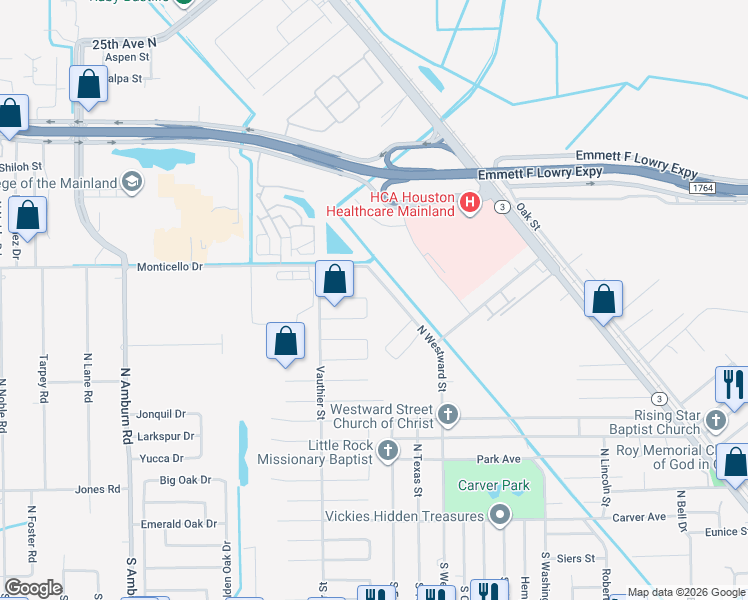 map of restaurants, bars, coffee shops, grocery stores, and more near 902 North Sparrow Way in Texas City