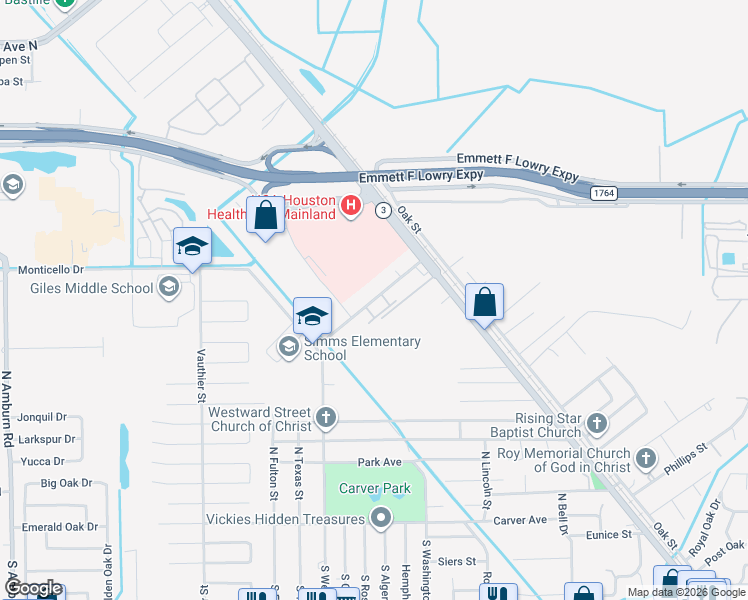 map of restaurants, bars, coffee shops, grocery stores, and more near 6601 Memorial Drive in Texas City