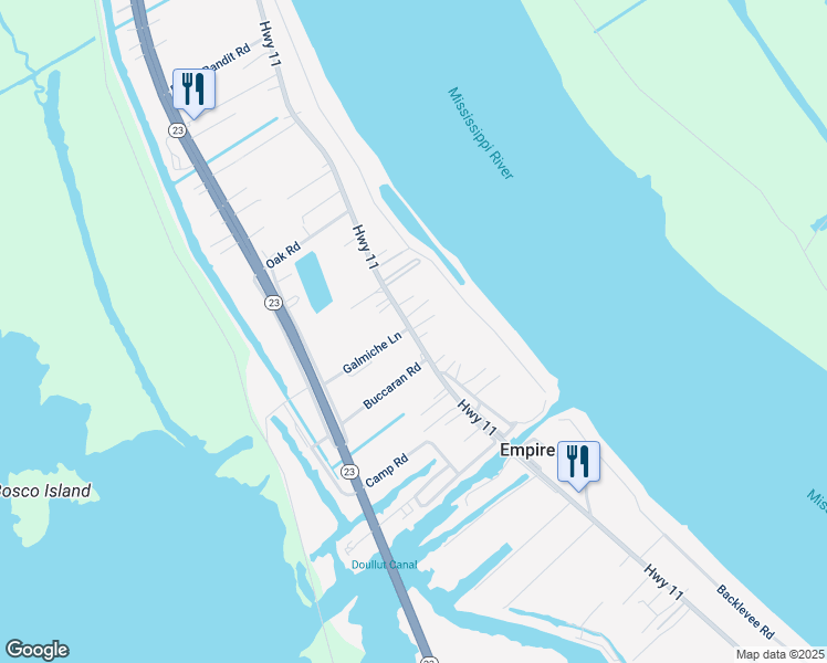 map of restaurants, bars, coffee shops, grocery stores, and more near 103 Empire North Loop in Buras