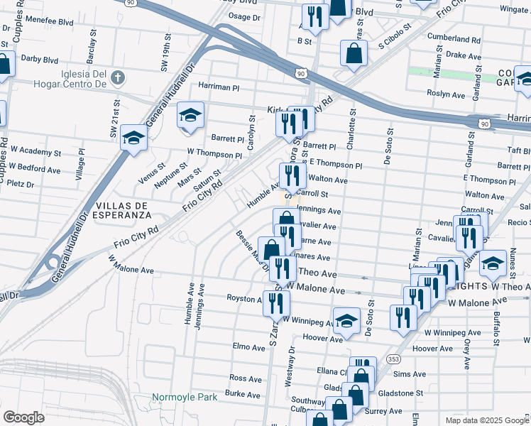 map of restaurants, bars, coffee shops, grocery stores, and more near 298 Humble Avenue in San Antonio