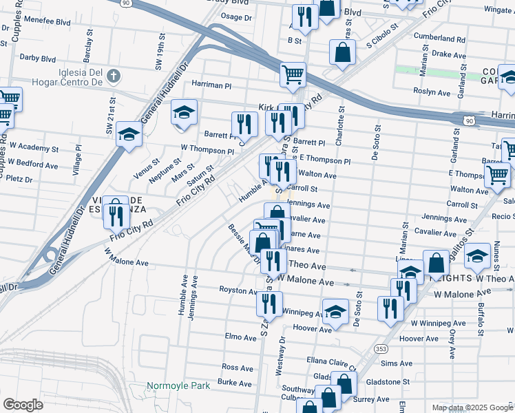 map of restaurants, bars, coffee shops, grocery stores, and more near 298 Humble Avenue in San Antonio