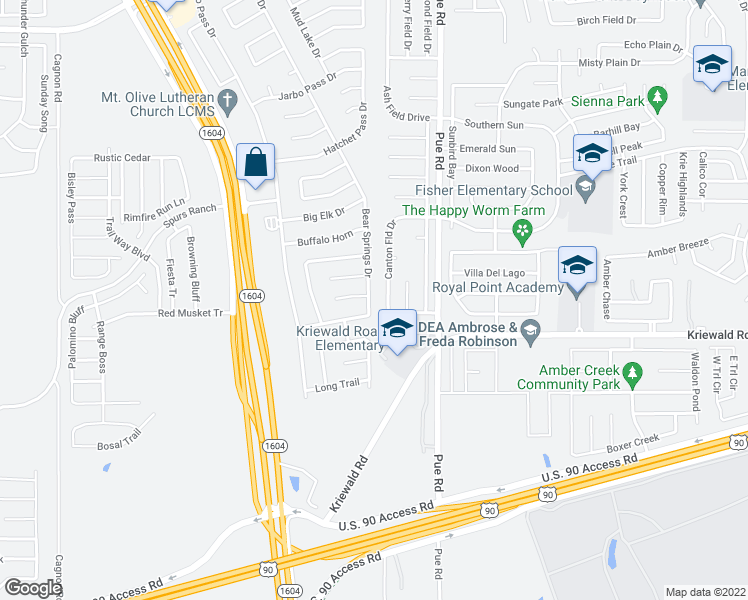 map of restaurants, bars, coffee shops, grocery stores, and more near 11402 Bald Eagle Way in San Antonio