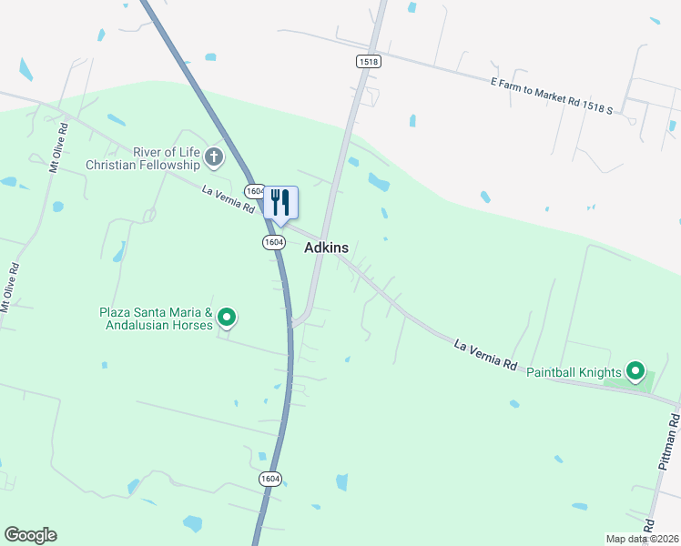 map of restaurants, bars, coffee shops, grocery stores, and more near 12588 La Vernia Road in Adkins