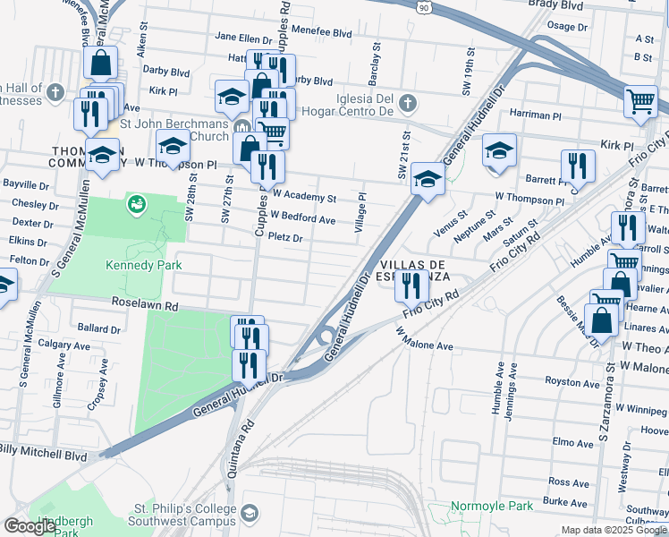 map of restaurants, bars, coffee shops, grocery stores, and more near 115 West Emerson Avenue in San Antonio