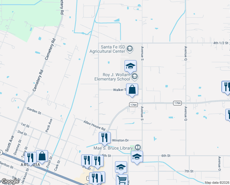 map of restaurants, bars, coffee shops, grocery stores, and more near 13460 Walker Street in Santa Fe