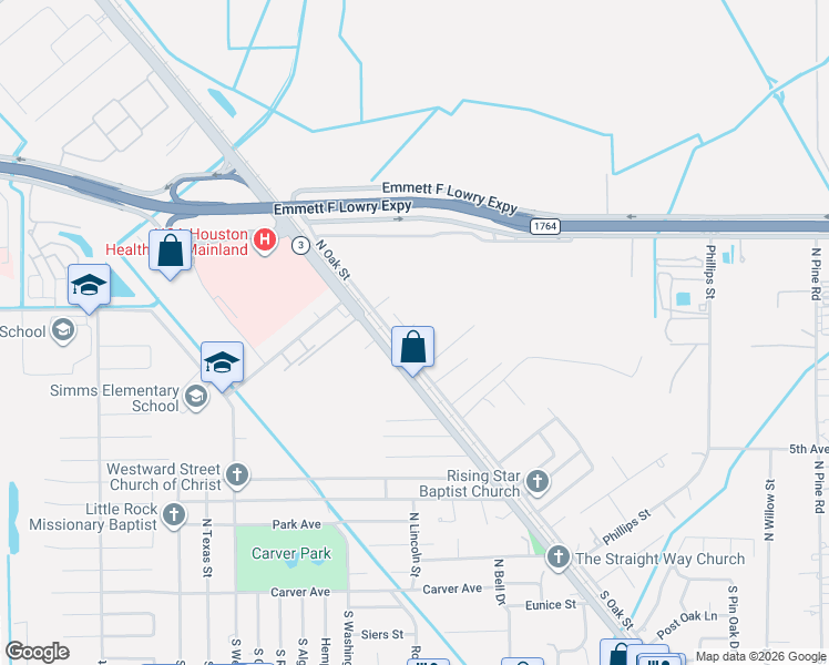map of restaurants, bars, coffee shops, grocery stores, and more near 911 Ruth Circle in Texas City