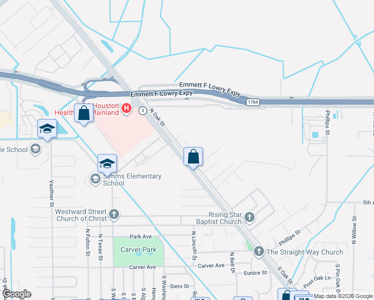 map of restaurants, bars, coffee shops, grocery stores, and more near 911 Ruth Circle in Texas City