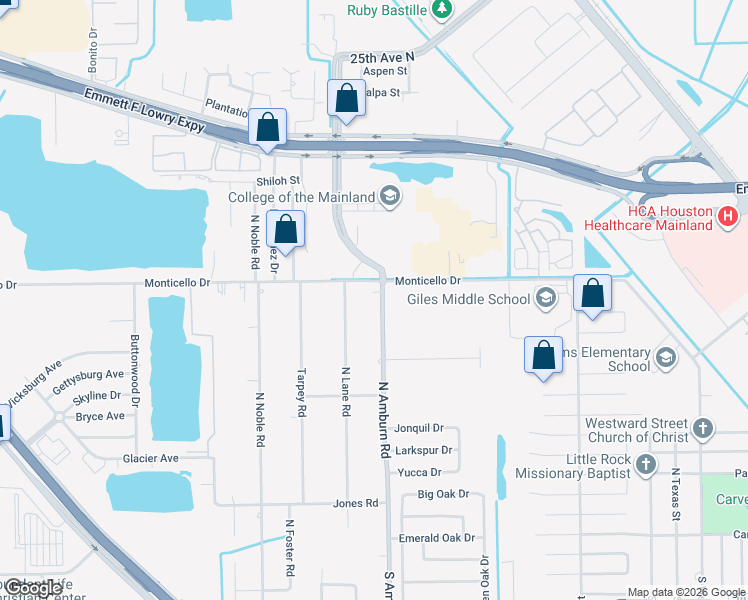map of restaurants, bars, coffee shops, grocery stores, and more near 918 Lane Road in Texas City
