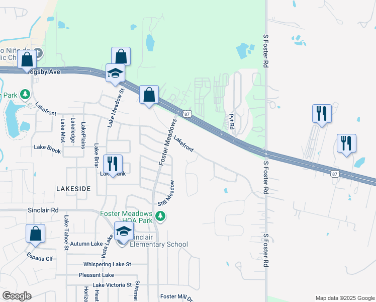 map of restaurants, bars, coffee shops, grocery stores, and more near 6211 Lakefront in San Antonio