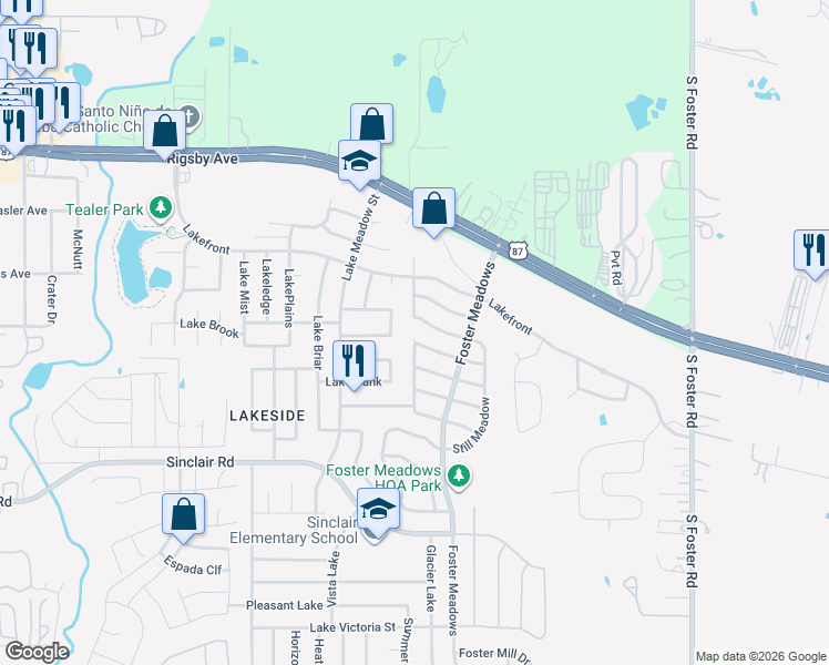 map of restaurants, bars, coffee shops, grocery stores, and more near 6002 Still Meadow in San Antonio