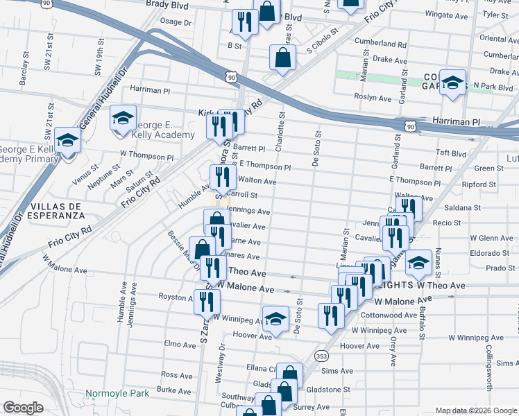 map of restaurants, bars, coffee shops, grocery stores, and more near 534 Carroll Street in San Antonio