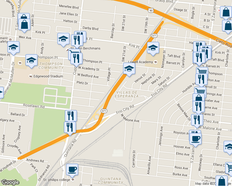 map of restaurants, bars, coffee shops, grocery stores, and more near 3255 Calle De Luz in San Antonio