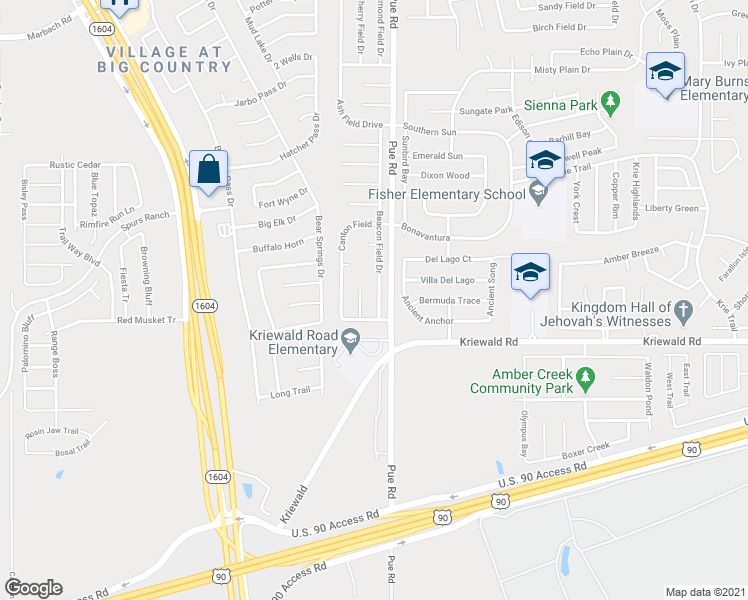 map of restaurants, bars, coffee shops, grocery stores, and more near 3174 Beacon Field Drive in San Antonio