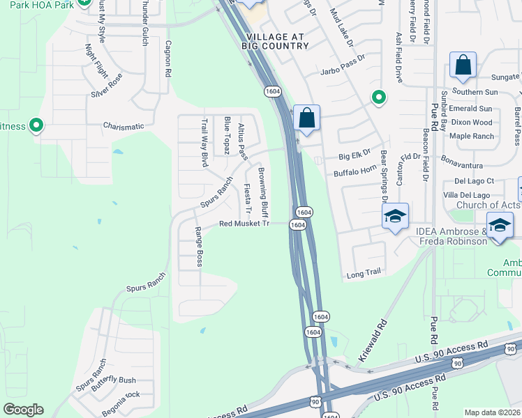 map of restaurants, bars, coffee shops, grocery stores, and more near 3811 Browning Bluff in San Antonio