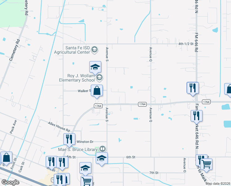 map of restaurants, bars, coffee shops, grocery stores, and more near 3429 Avenue South in Santa Fe